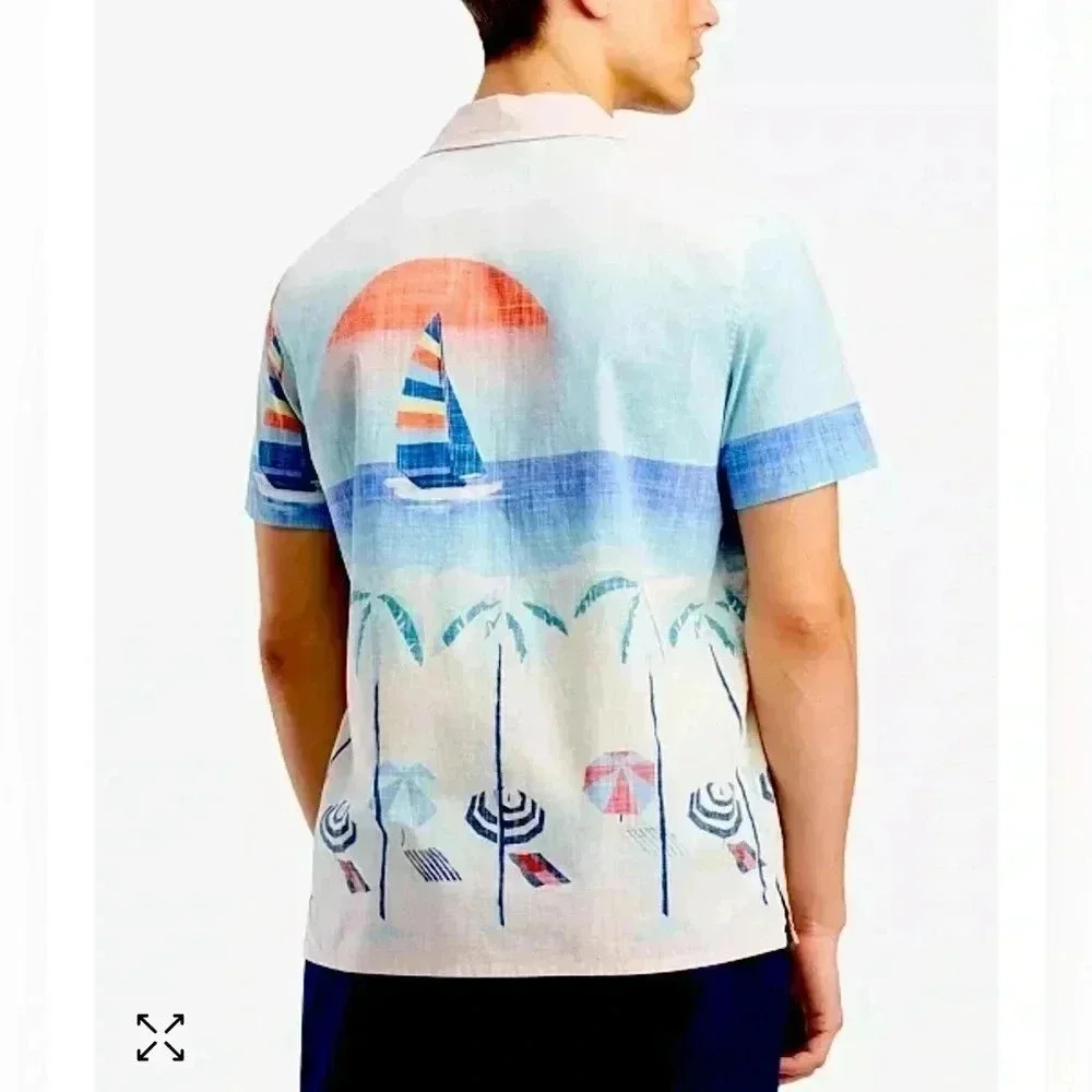 Tommy Hilfiger Beach-Print Shirt. Button Front Cotton All Over Print Men XXL - Picture 3 of 15